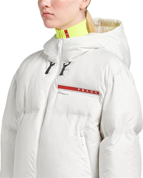 white Prada puffer jacket